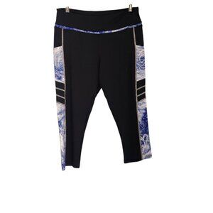 MUNVOT Leggings Running Workout Yoga Cropped Pockets Black Blue Womens XL EUC